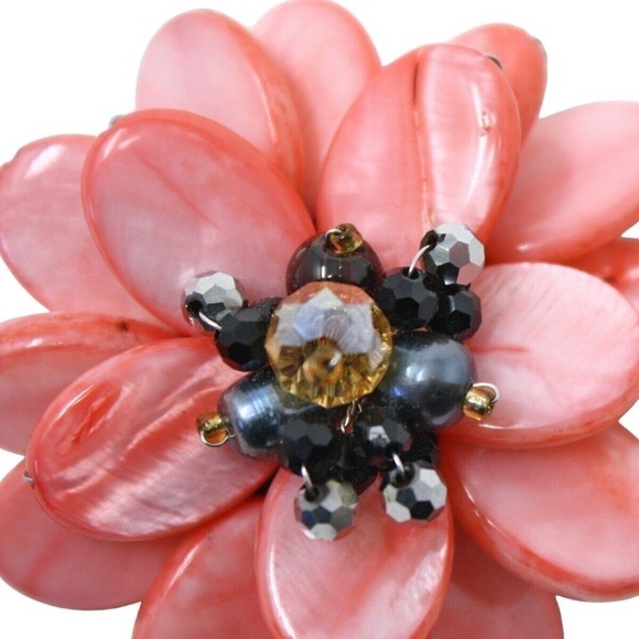 Vintage Pink Thermoplastic Flower Pin w Crystal Bead Middle 2" Across - Hey Viv - Picture 3 of 6